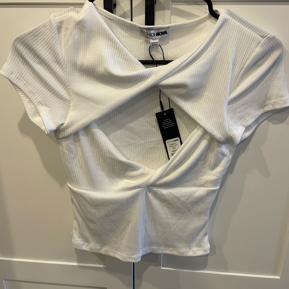 Fashion Nova White Ribbed Twist Cutout Crop Top